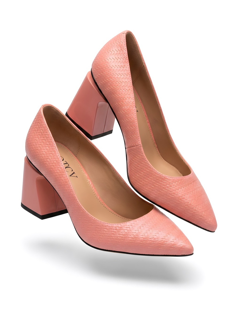 ROTCV Pink Block Heel Pumps with Pointed Toe